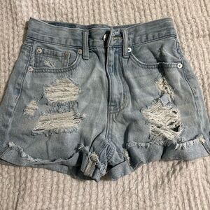 Aeropostale Light Blue Distressed Denim Mom Shorts